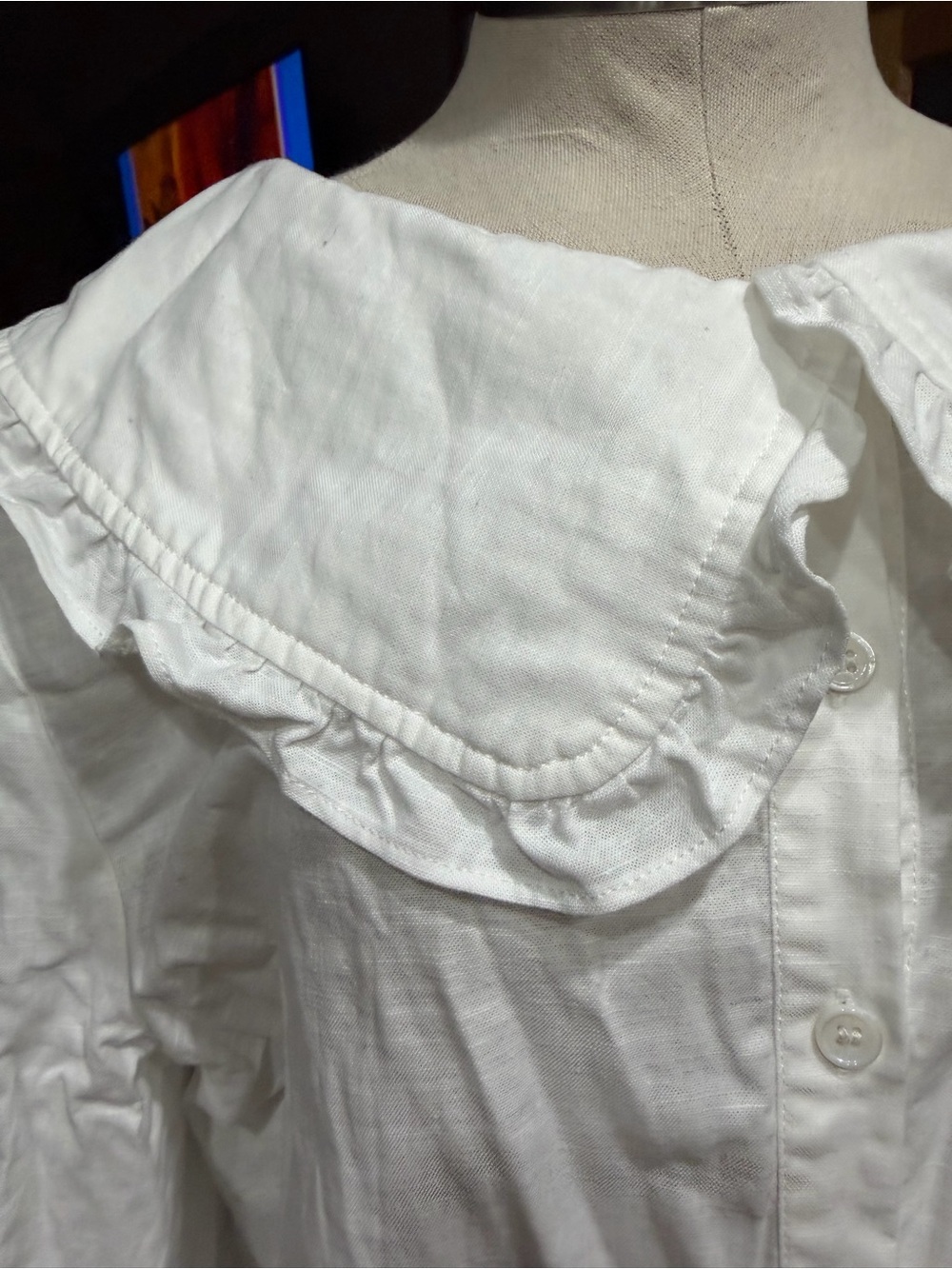 White Peter Pan Ruffle-Collar Button Front Blouse - Picture 2 of 7